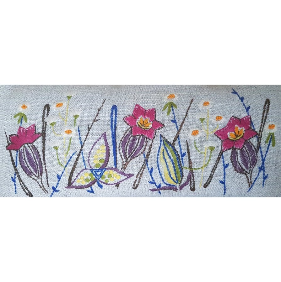 Vintage retro handbroderad kudde 60-talet flower power