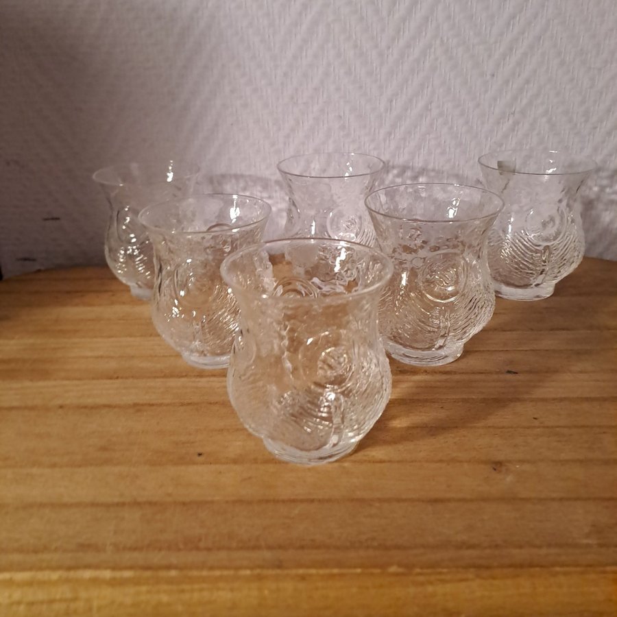 Orrefors påfågel 6 mindre glas