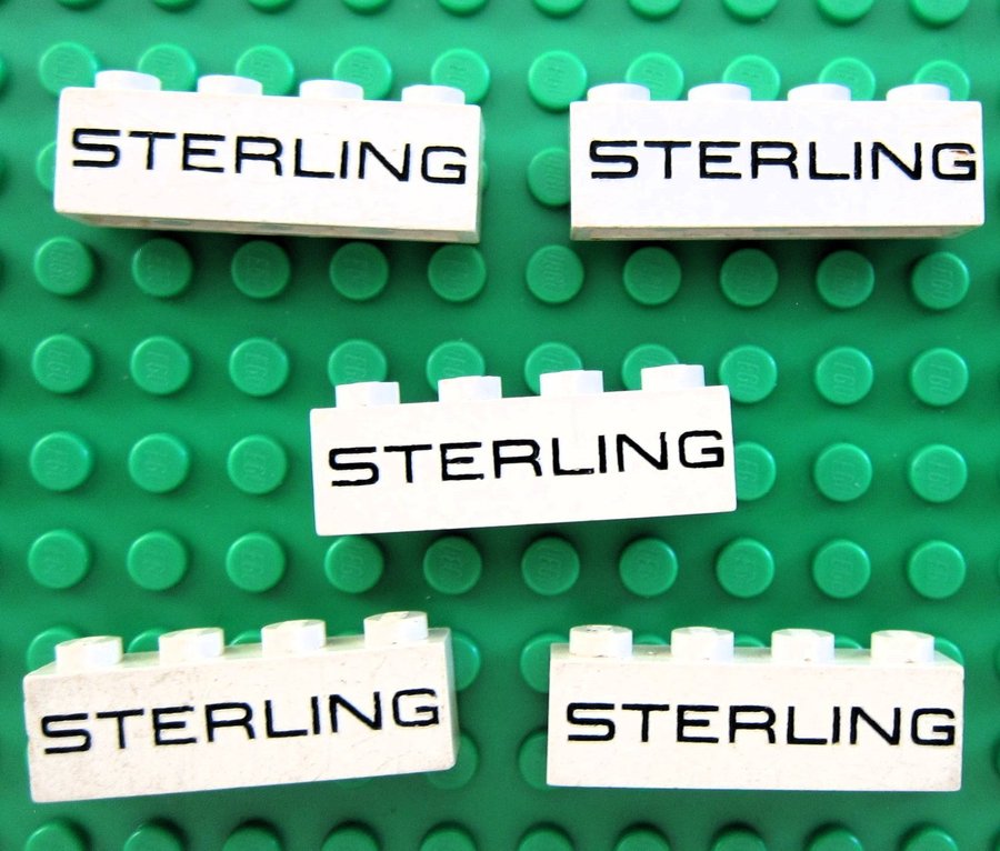 5 st LEGO Vit STERLING Tile skylt Brick 1 x 4 Äldre 1972 3010pb031