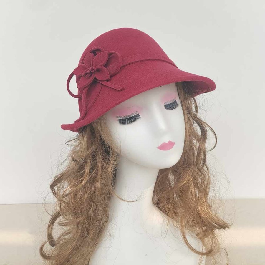 Winter Hat, Women Wool Blend Bucket Hat, Cloche Hat, Burgundy winter Cap