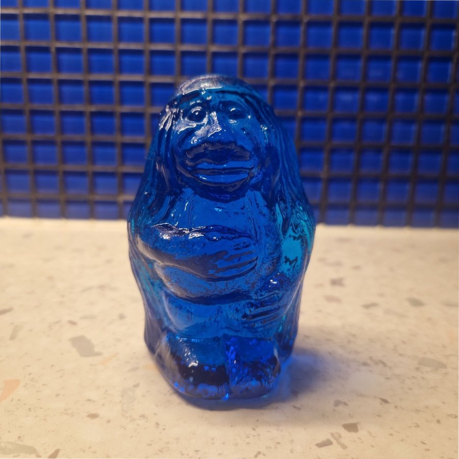 Bergdala GLASTROLL. Blått glas. Troll! RETRO! blå glas troll