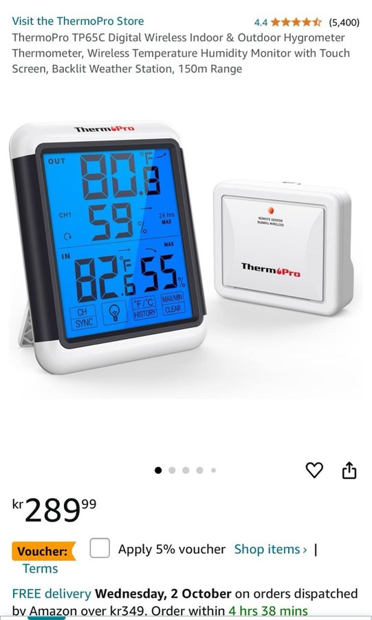 ThermoPro- och utomhustemperatur- och fuktighetsmätare