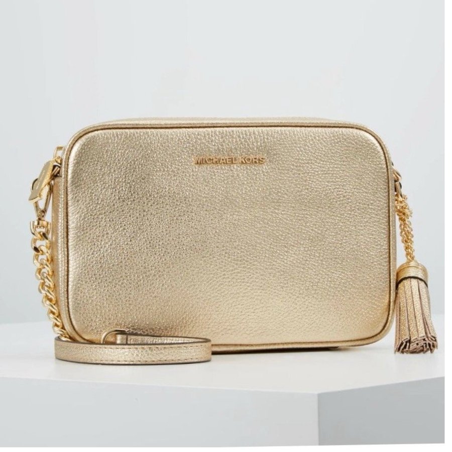 MICHAEL KORS JET SET SKINNVÄSKA VÄSKA CAMERA BAG GOLD SKINN /LÄDER