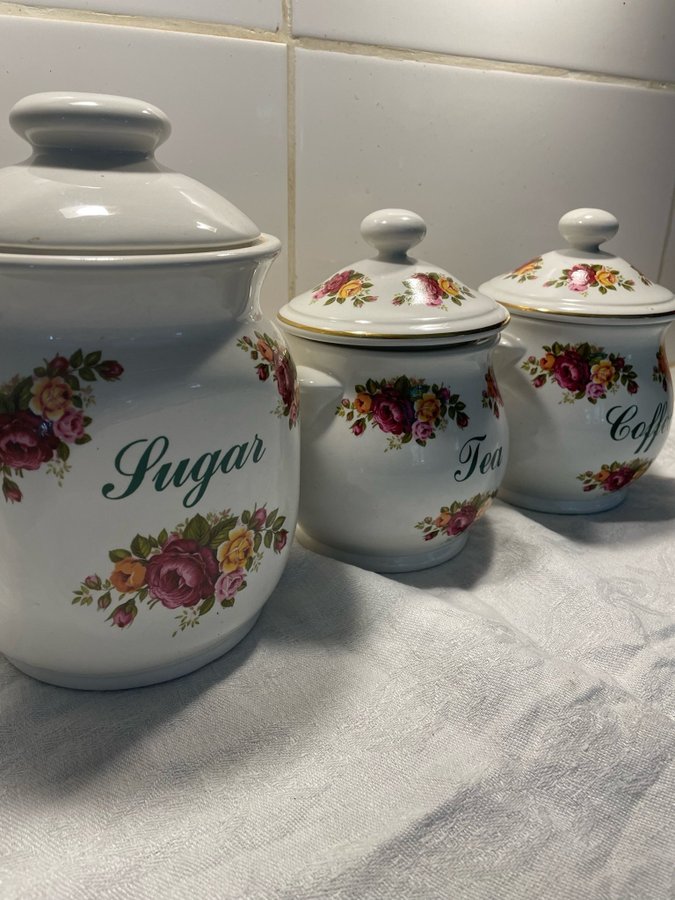 Socker, Te och Kaffe burkar med blommönster