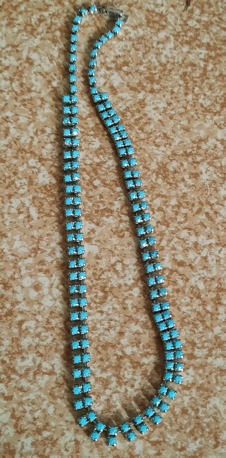 Vintage halsband turkosa glasstenar