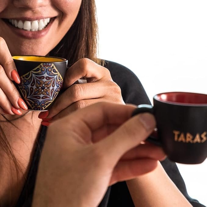 Kaffekoppar set med 6 espressokoppar med keramisk fat moderna och färgglada