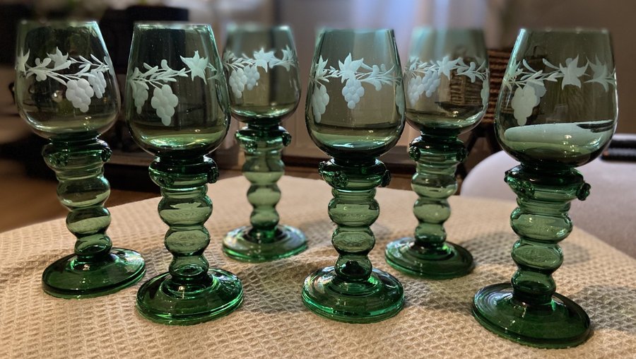 6 gröna glas från Remmare France Glas Vintage Retro