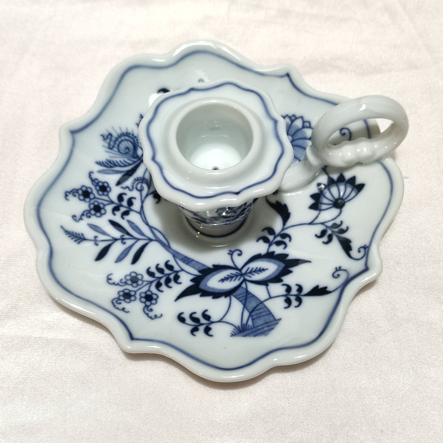 Vintage Blue Danube Japan, porslin ljusstake, blå  vit ljushållare