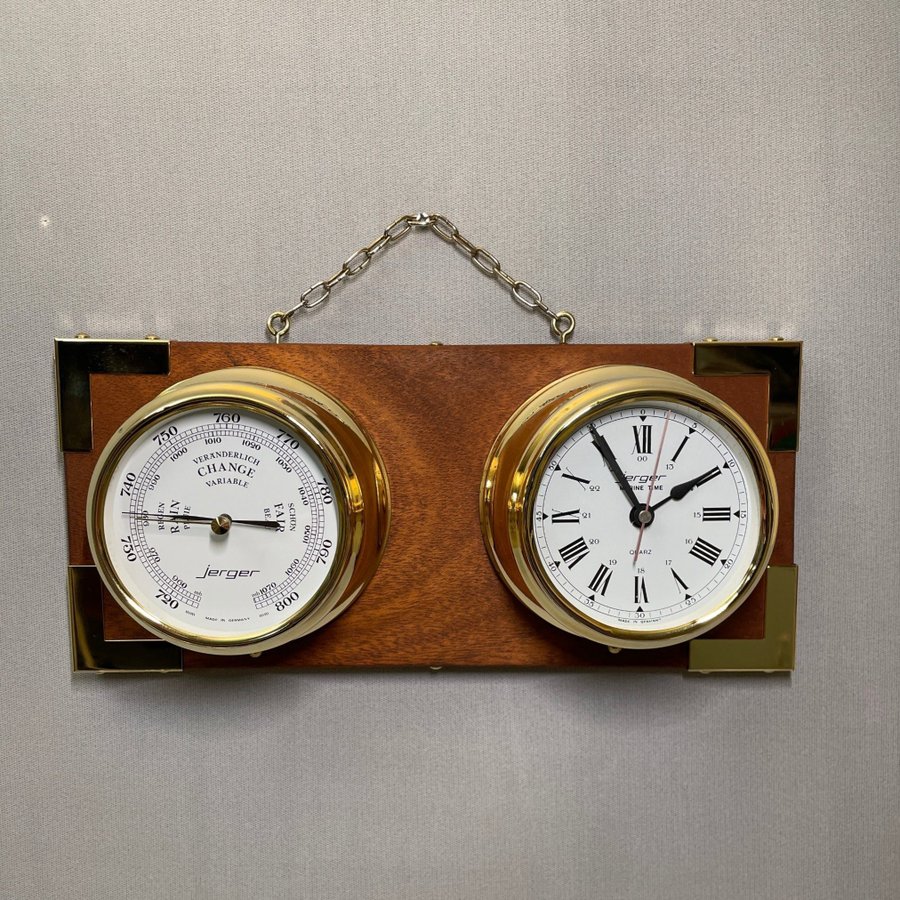 BAROMETER OCH SKEPPSUR, mahogny, mässing, JERGER Tyskland