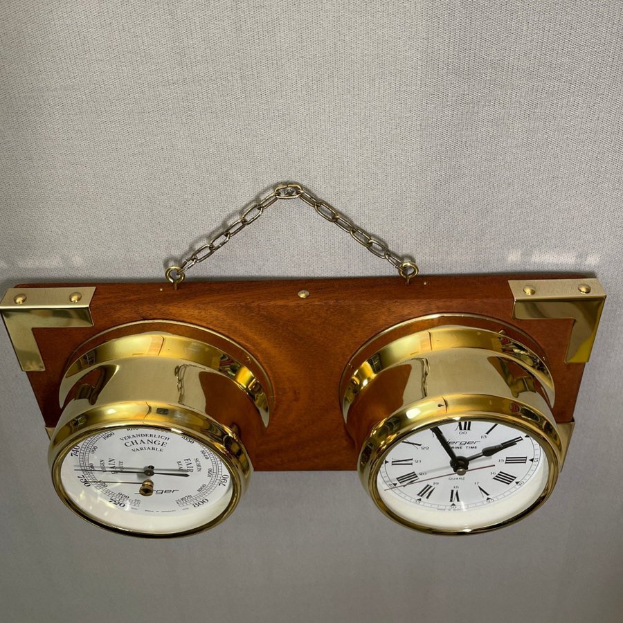 BAROMETER OCH SKEPPSUR, mahogny, mässing, JERGER Tyskland