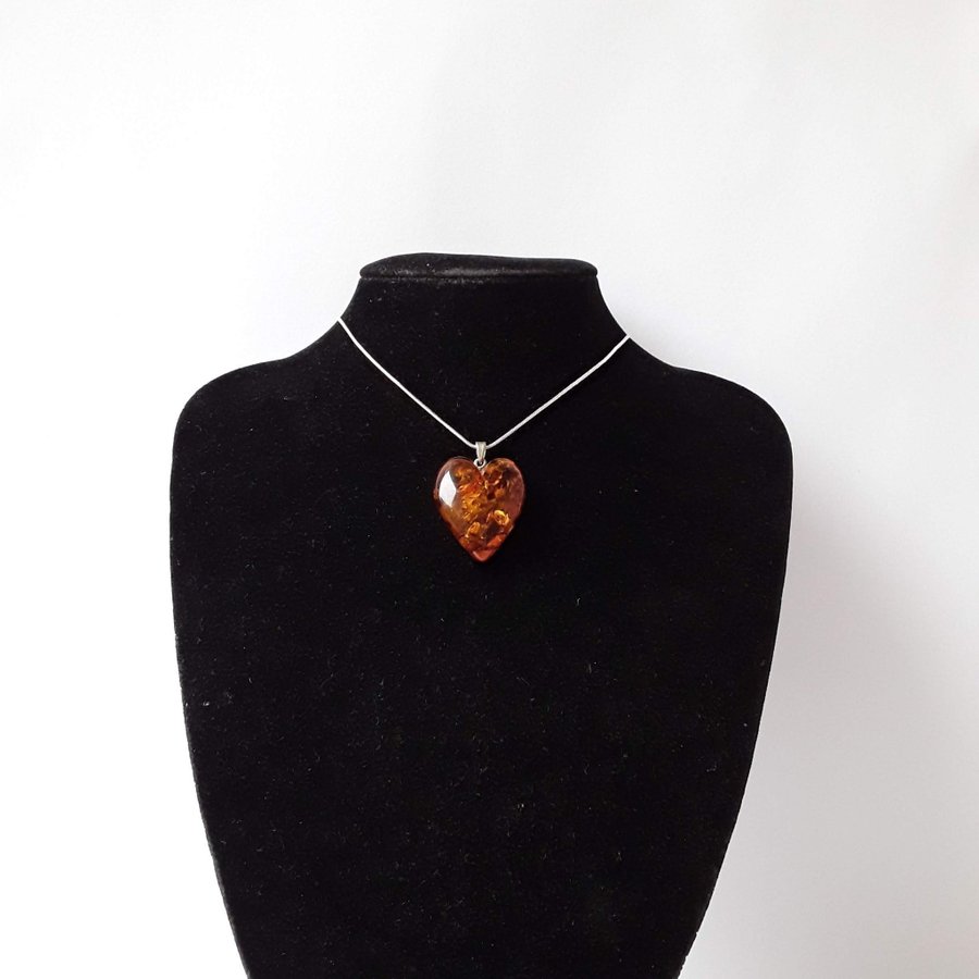 Baltic amber heart pendant necklace Brown gemstone heart pendant on silver chain