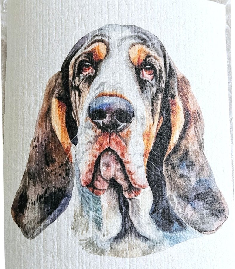 Disktrasa wettex duk med tryck print Basset Hound hund