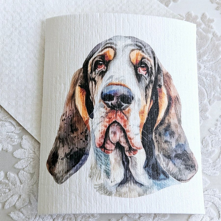 Disktrasa wettex duk med tryck print Basset Hound hund