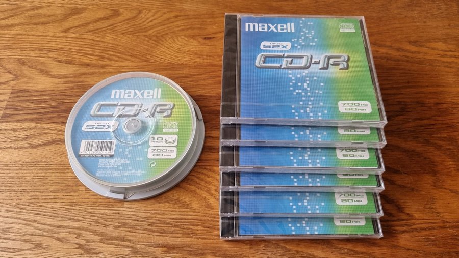 Nya  Oanvända Maxell CD-R 80-Min 700-MB Tomma Skivor För CD-bränning 16-Pack