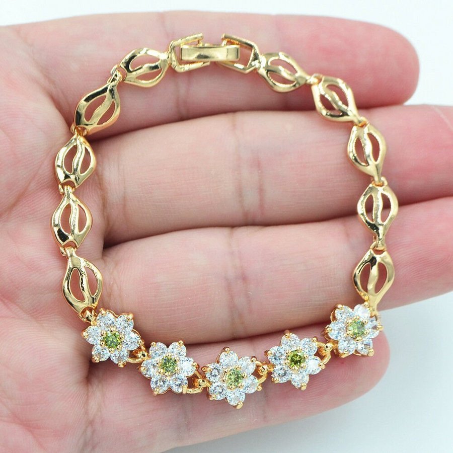 18K Guldfylld Mystical Topaz Gems Flowers Bracelet Jewelry Armband Gems