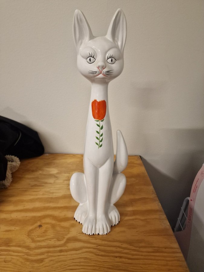 Vintage French Ceramic Glazed Cat . 1960s Retro Home Decor