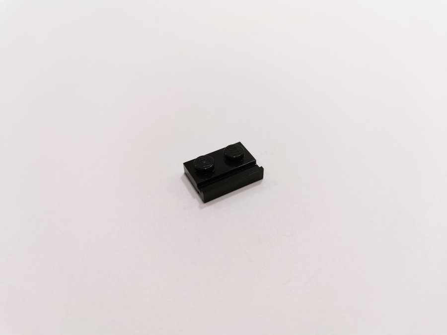 Lego - plate - modified - rail - 1x2 - part 32028 - svart