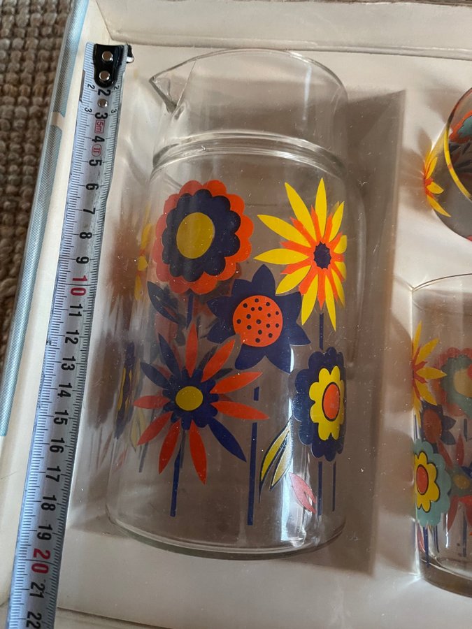 Oanvänd i orginal fransk kartong LUMINARC saft servis retro vintage blommig