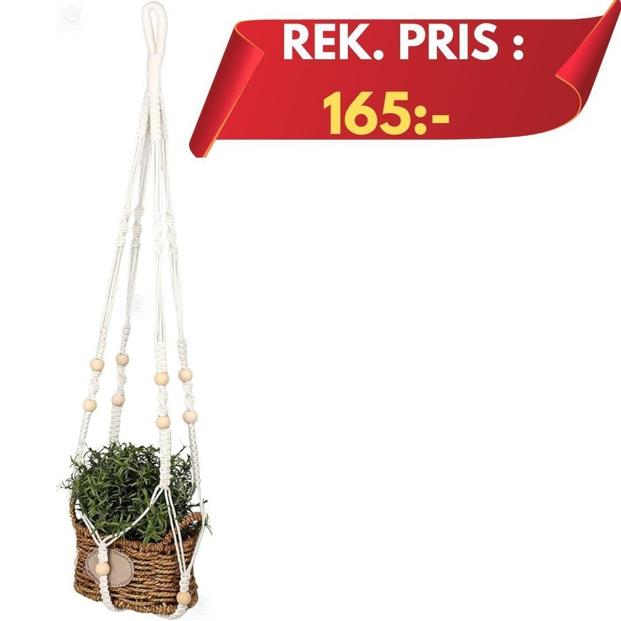 NY Boho Växthängare 80 cm • Makramé Bomullsrep • Hängande Blomkruka Inne  Ute