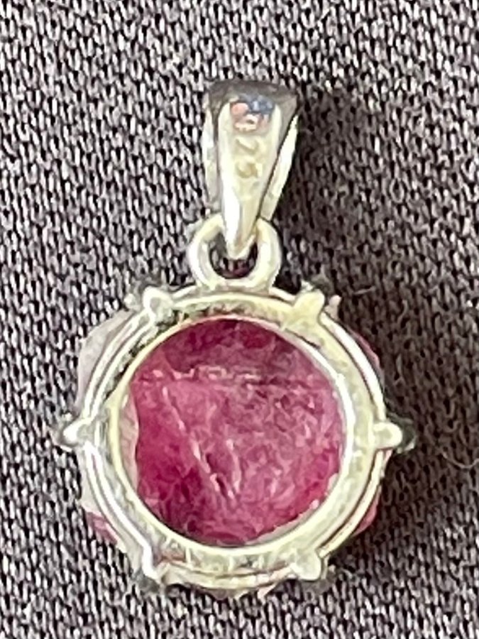 7,10 Ct OBEHANDLAD ÄKTA HALLON ROSA RUBIN Handgjort ÄKTA STERLING SILVER HÄNGE