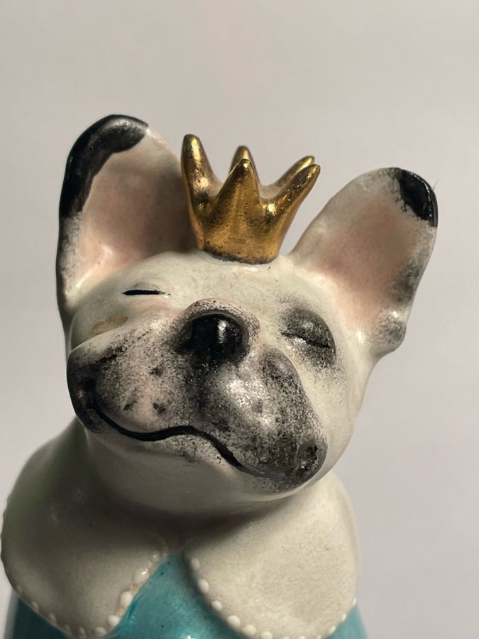 UNIK one of a kind Keramik handgjord figurin fransk bulldog keramik kung hund