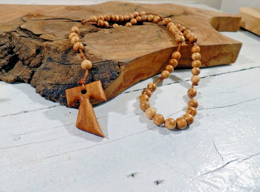 Rosary Tau of St. Francis of Assisi SP handmade wood Cross olive wood