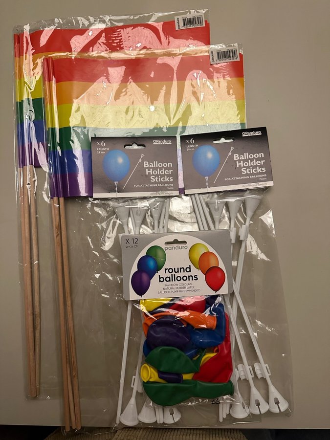 Panduro Pride Flagga ballonger ballongpinne vimpel regnbåge rainbow fest paket