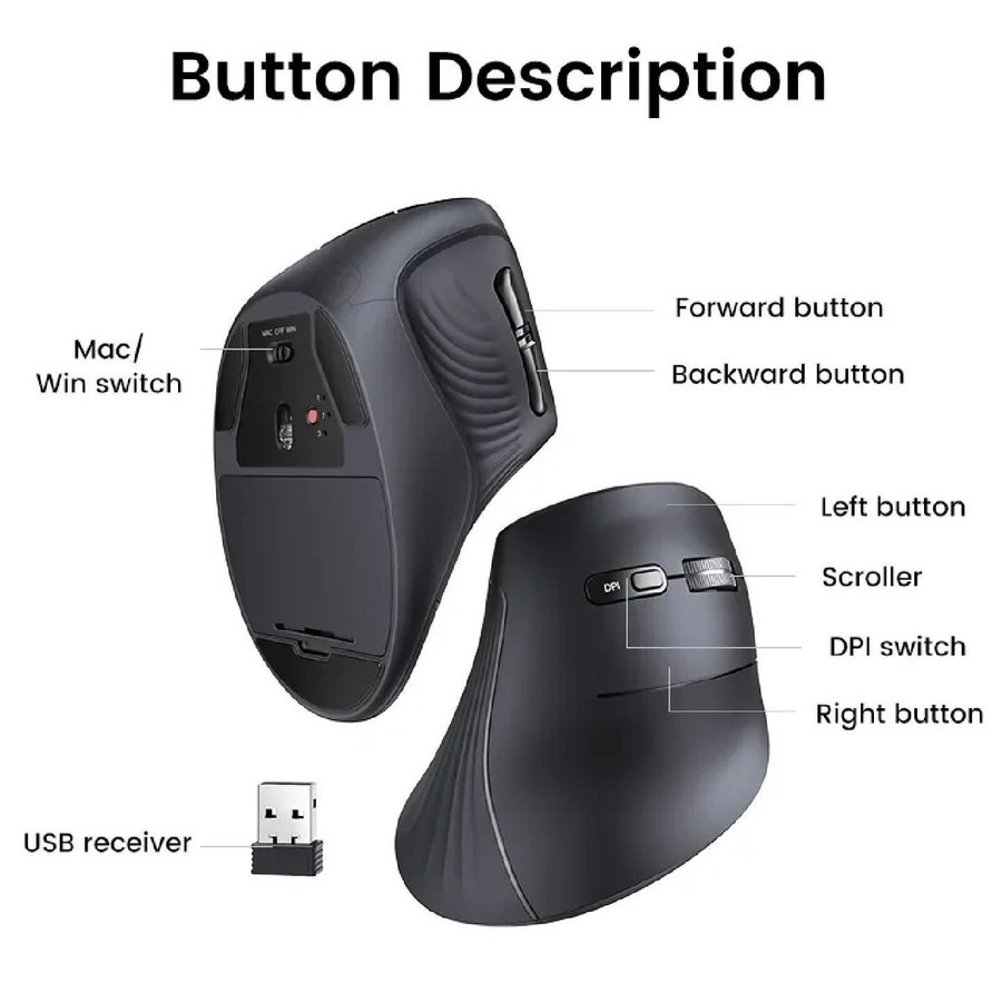 Ugreen Multi-mode Vertical Mouse Bluetooth 5.0