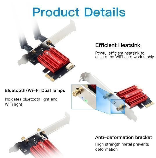 WiFi 5 PCI-E trådlös adapter AC1200 Band 2,4G/5GHz