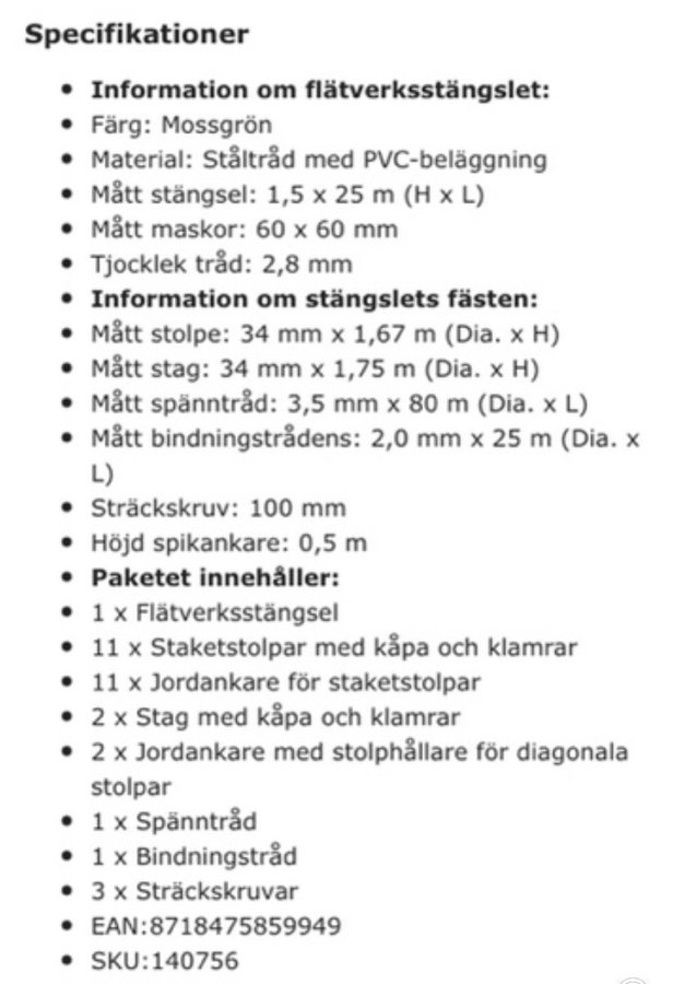 Nytt stängsel 2 paket x 125x25m