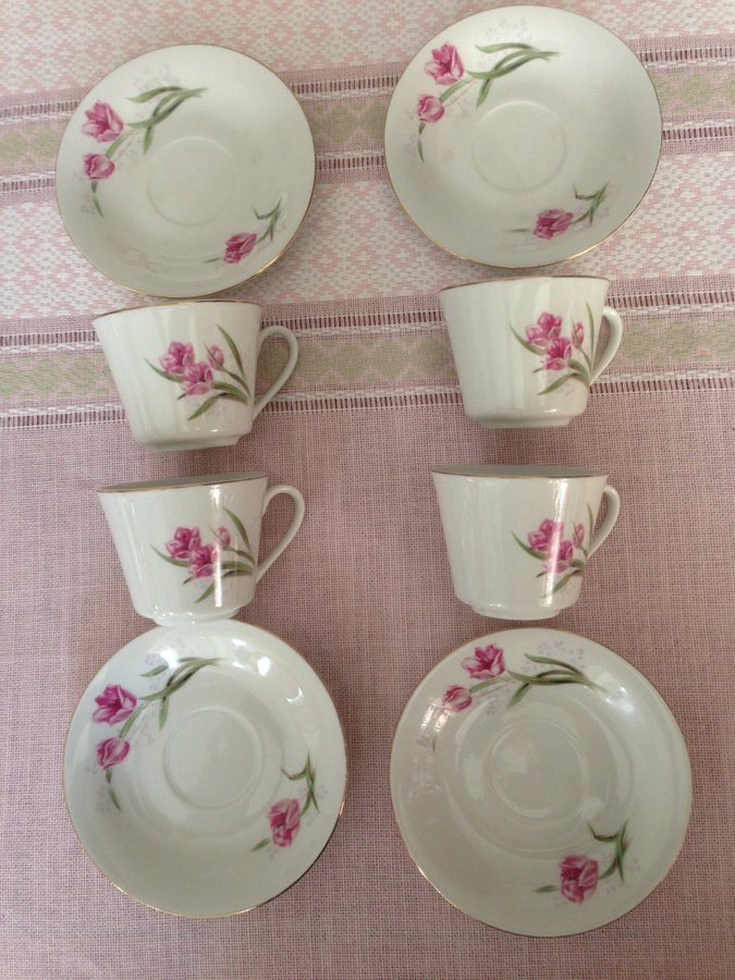 Vintage 4 st. moccakoppar espressokoppar med fat , Hebei Porcelain , Kina