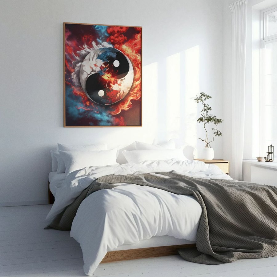 Stor färgstark Yin och Yang tavla 70x100 cm