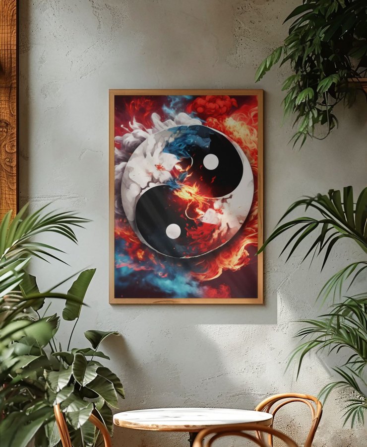 Stor färgstark Yin och Yang tavla 70x100 cm