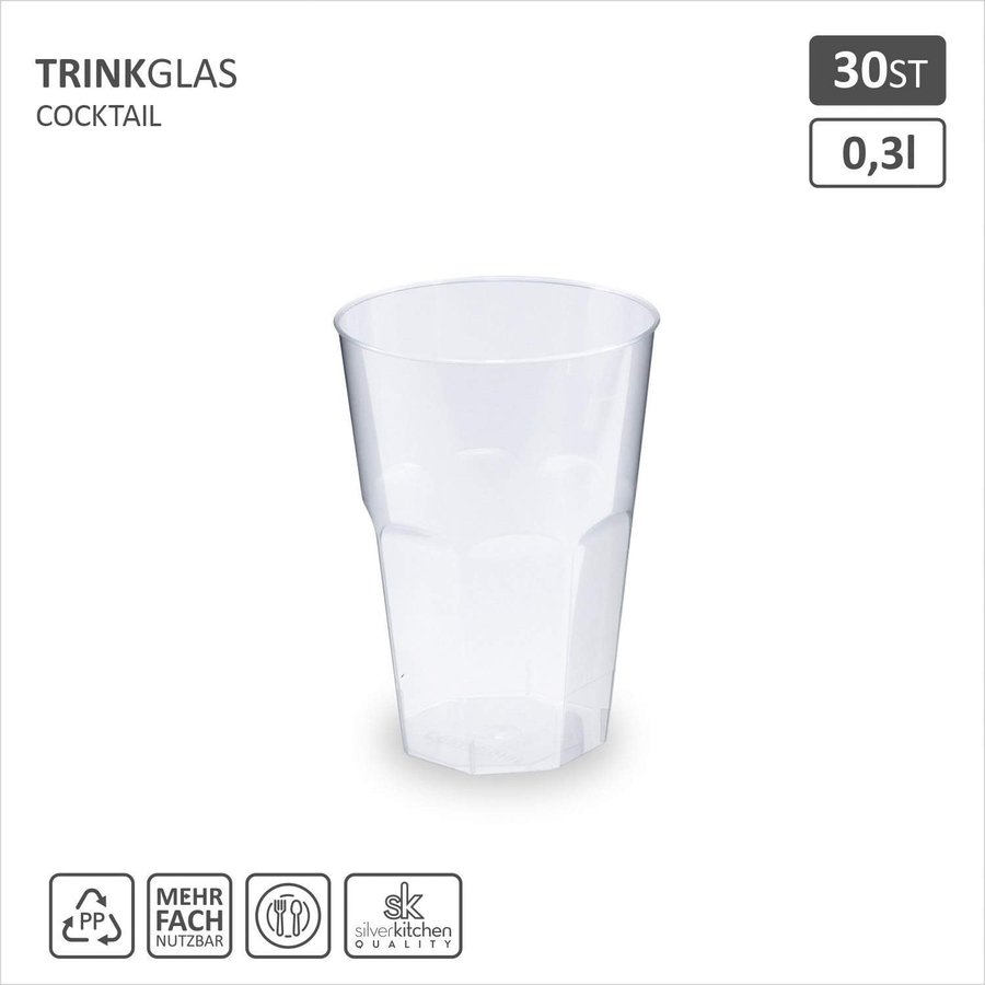 BID! Silverkitchen Cocktail Cups, 30pcs, 300 ml, Flexible, Reusable! New!