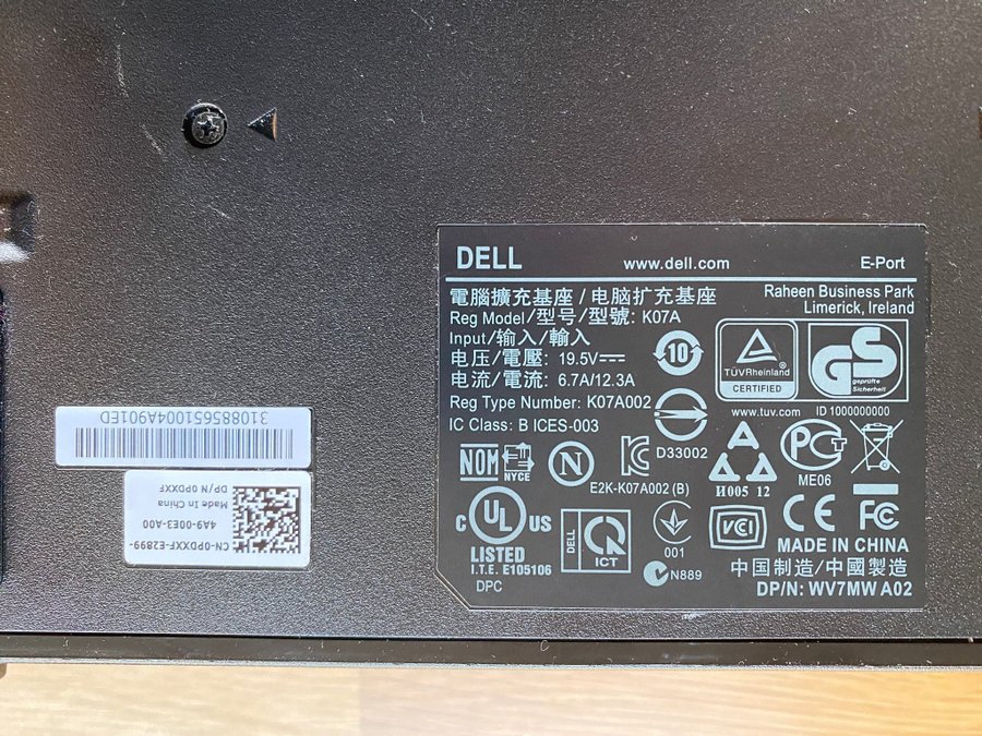 DELL Dell E-Port Docking station K07A Dockingstation - 0PDXXF