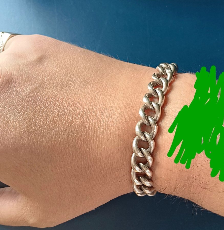 Fett Armband Pansarlänk i Äkta Silver 29,08 GRAM! 22,5 Centimeter! Bra Skick!