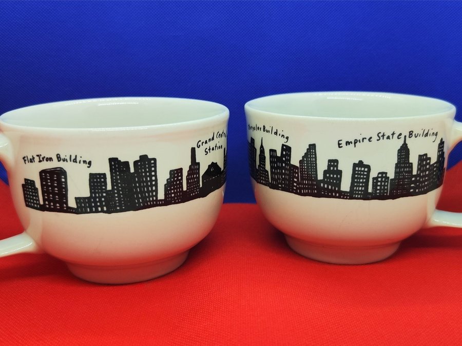 2 st muggar med New York skyline klassiker Fishs Eddy temugg kaffemugg