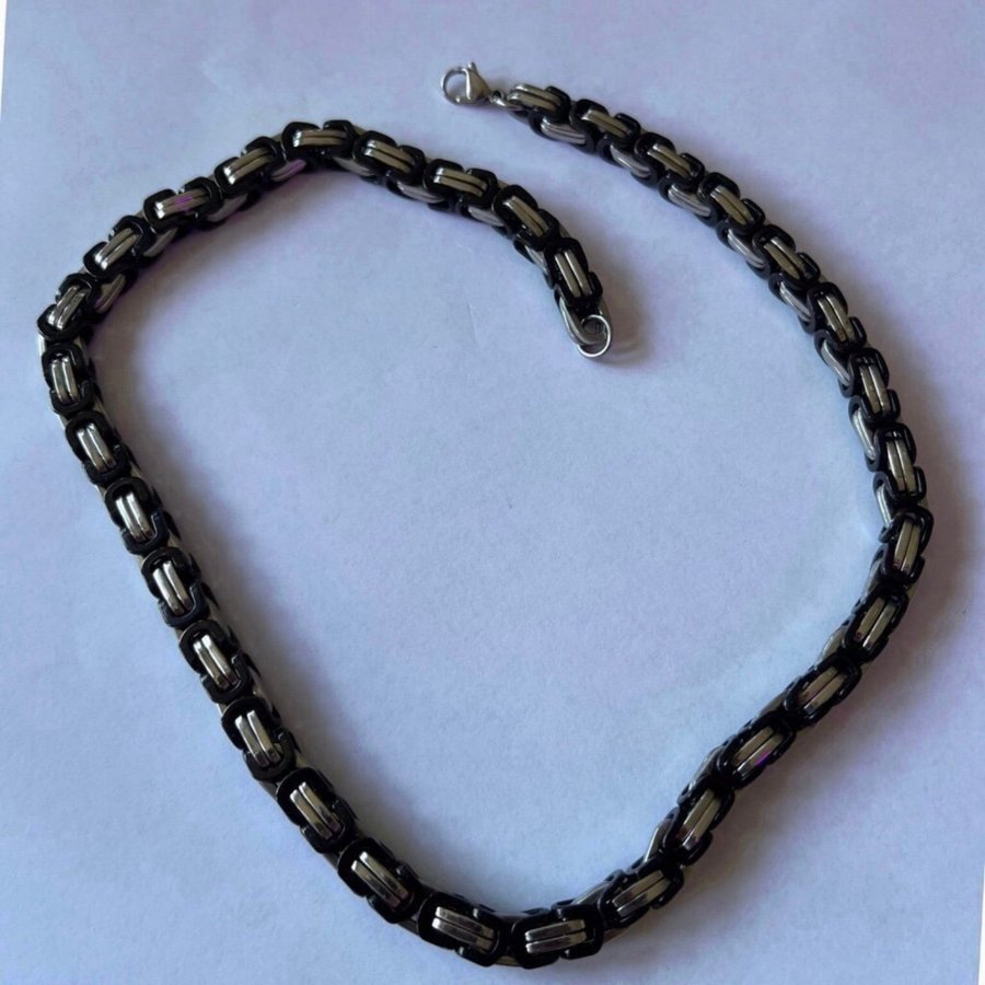 1 st halsband svart/silverfärgad 55 cm bysantin i Rostfritt stål 316 L 150gr