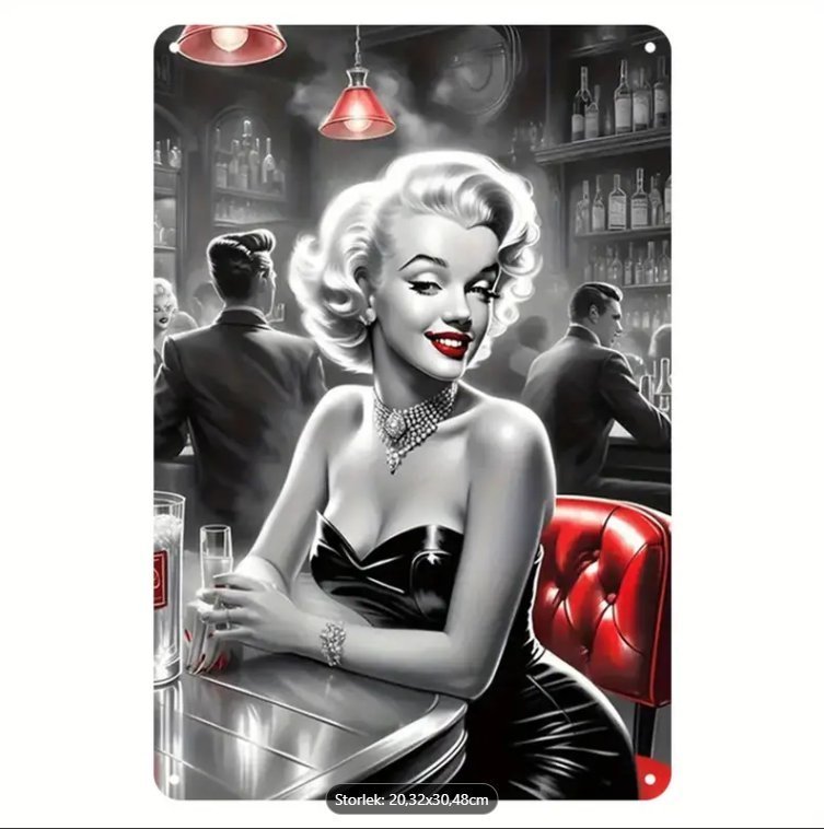 Marilyn Monroe motiv på Metallskylt, 20 x 30 cm