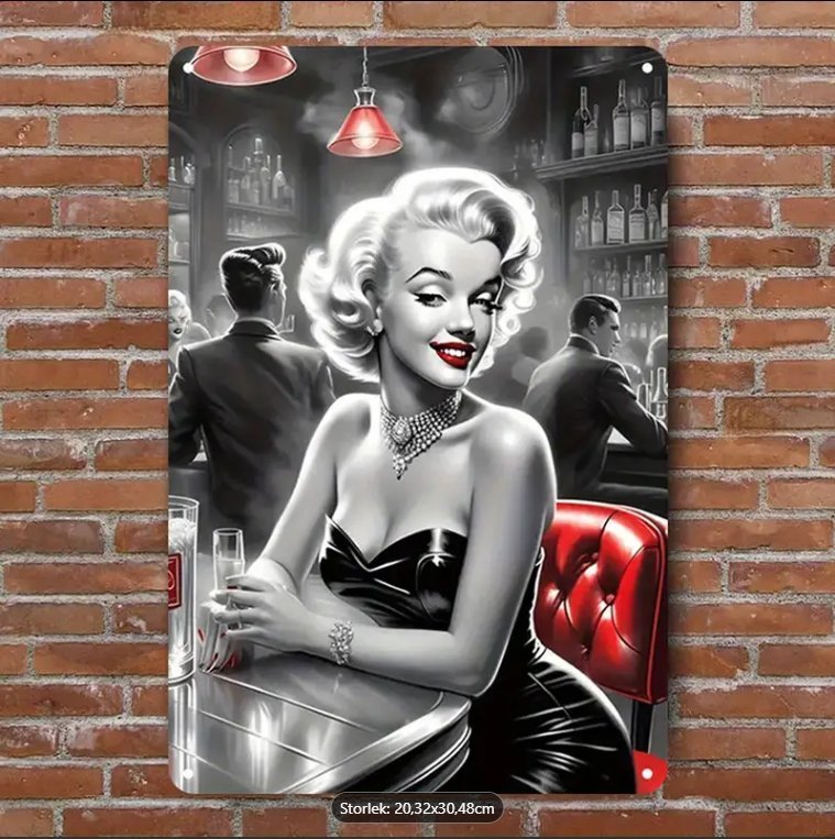 Marilyn Monroe motiv på Metallskylt, 20 x 30 cm