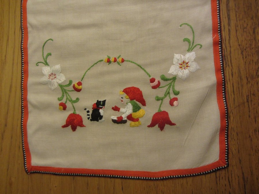 Fin Äldre Julduk Julmotiv Motiv Jul Duk Retro Broderad Handgjord