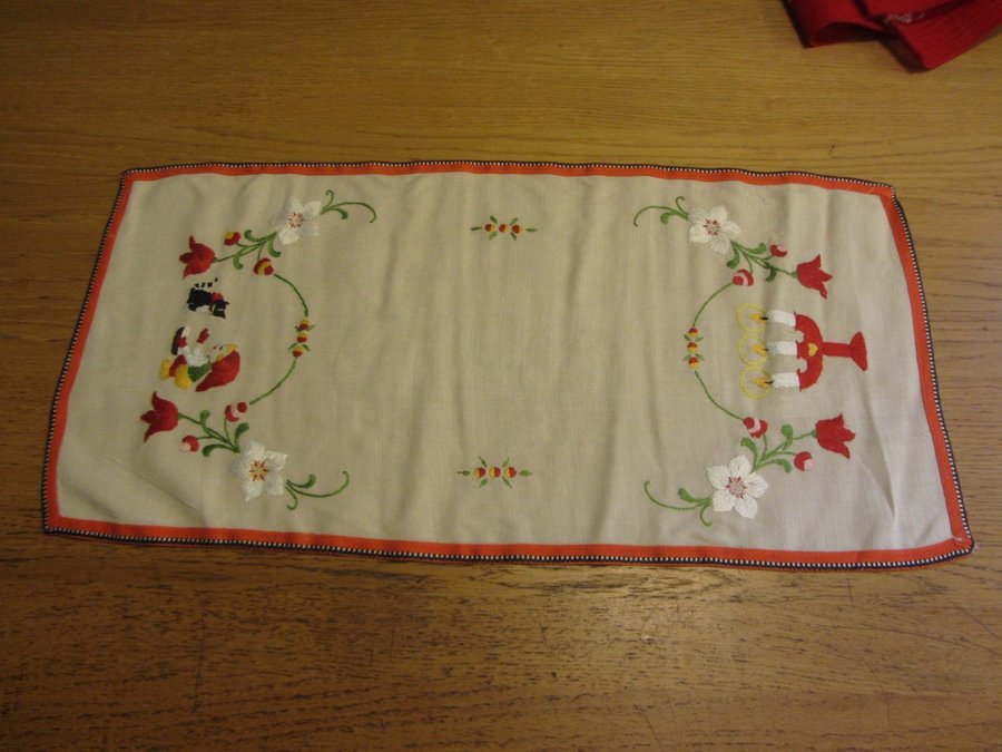 Fin Äldre Julduk Julmotiv Motiv Jul Duk Retro Broderad Handgjord