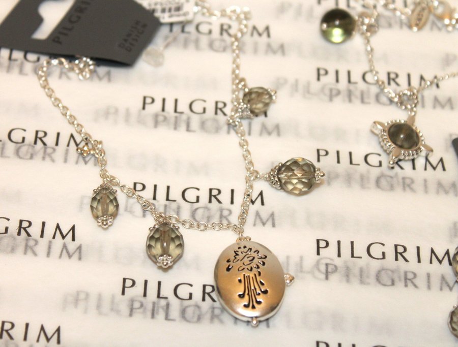 3 delat silver grått Pilgrim locket nytt med tags halsband - armband - örhängen