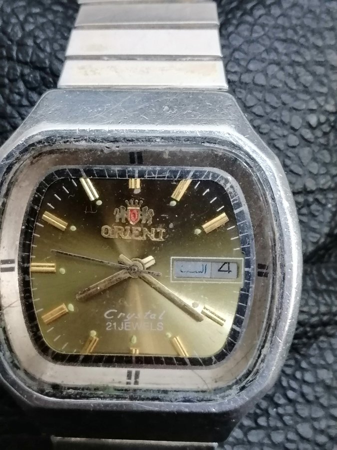 Äldre Orient Crystal 21 Jewels Automatisk Herrklocka