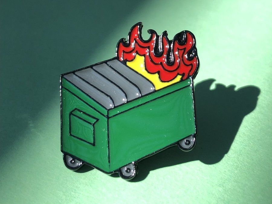 Dumpster Fire Meme Enamel Pin - Funny and Cartoonish Hard Enamel Brooch