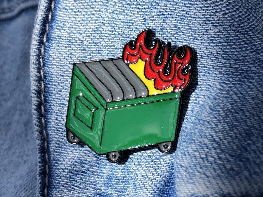 Dumpster Fire Meme Enamel Pin - Funny and Cartoonish Hard Enamel Brooch