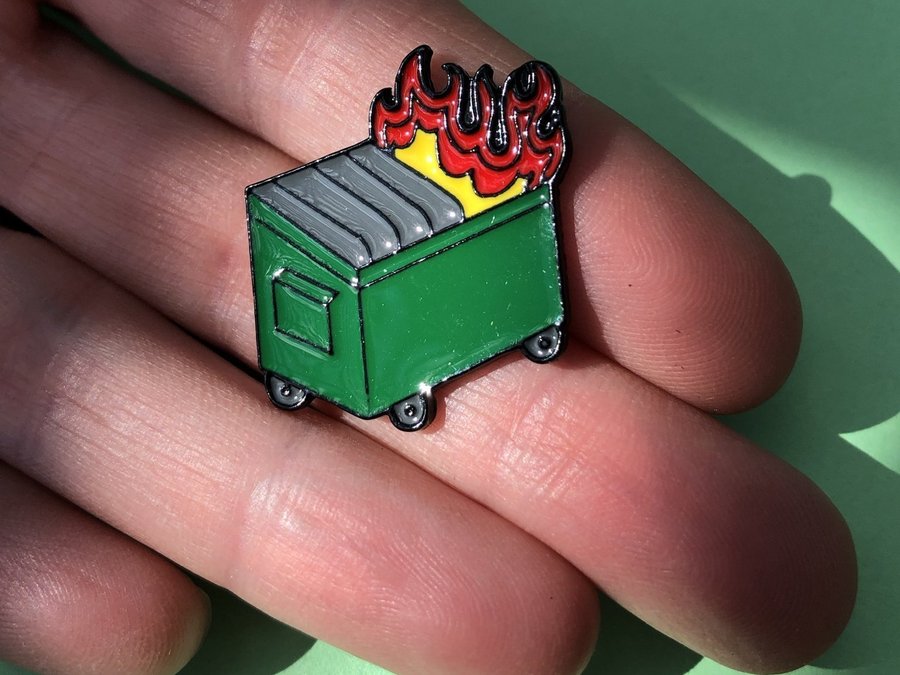 Dumpster Fire Meme Enamel Pin - Funny and Cartoonish Hard Enamel Brooch