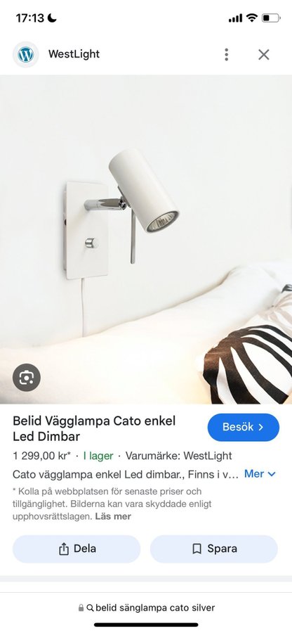 Vägglampa sänglampa Belid Cato