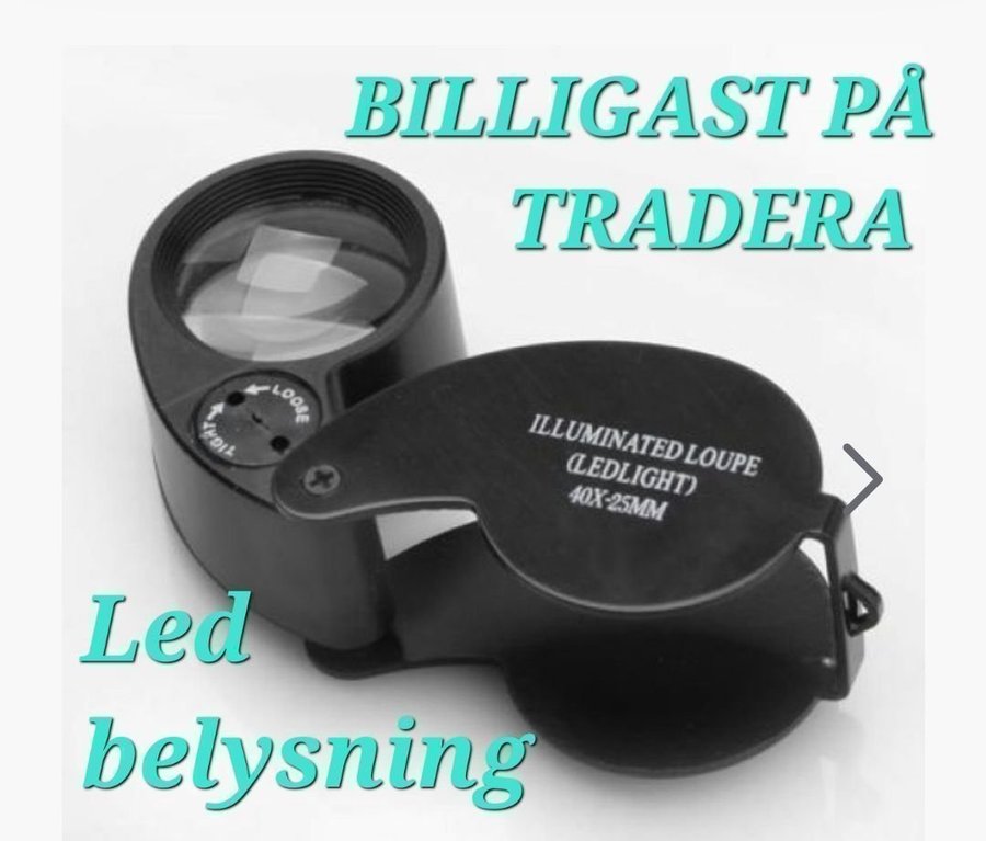 *** SVART Lupp 40x 25mm förstoring 40x25 ledlampa ledbelysning led ***