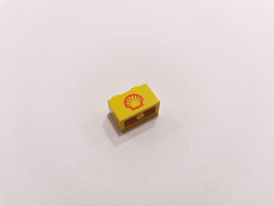 Lego - tryck - brick - 1x2 - part 3004px26 - shell - gul